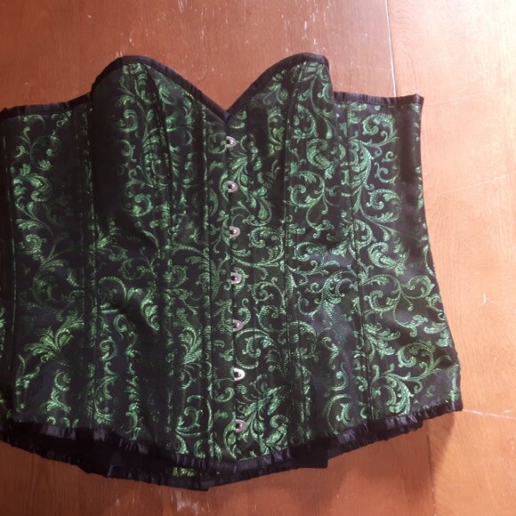 Long Green and Black Corset Size 40 Victorian Goth Witch Ivy - Picture 5 of 10